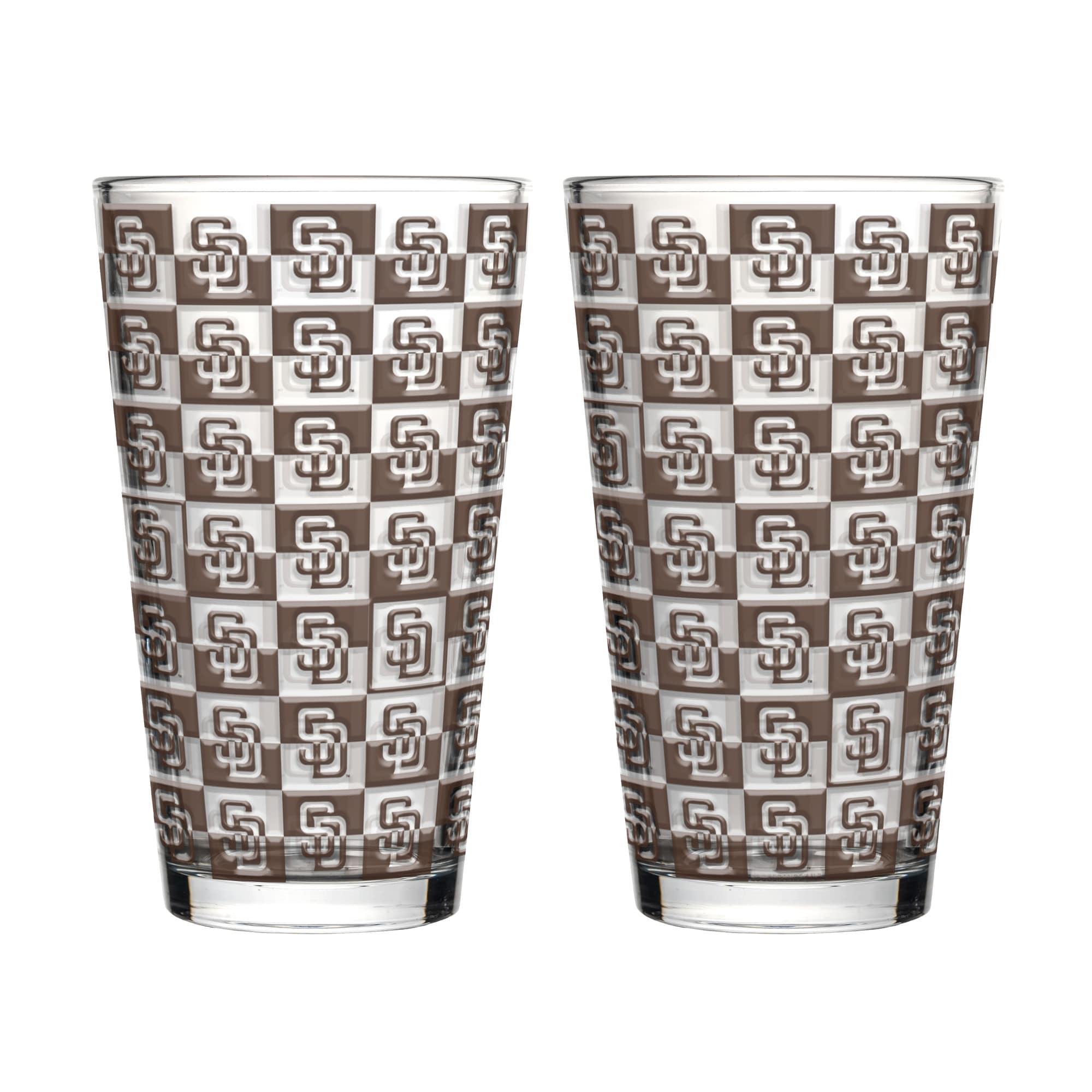 Front. Logo Brands - San Diego Padres Two-Pack Gridiron Stained 16oz. Pint Glass Set - Multicolor.