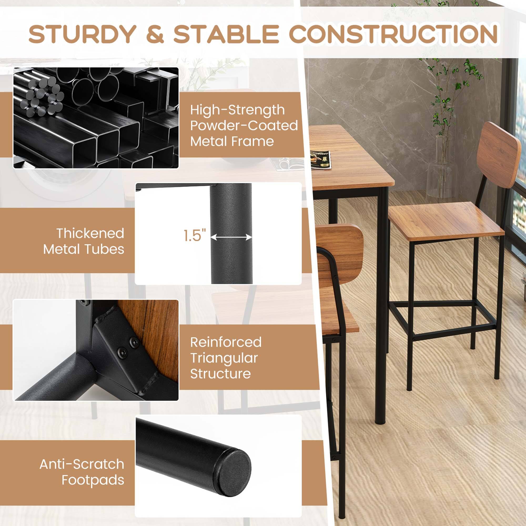 STURDY & STABLE CONSTRUCTION High-Strength Powder-Coated Metal Frame Thickened Metal Tubes 1.5" Reinforced Triangular Structure Anti-Scratch Footpads