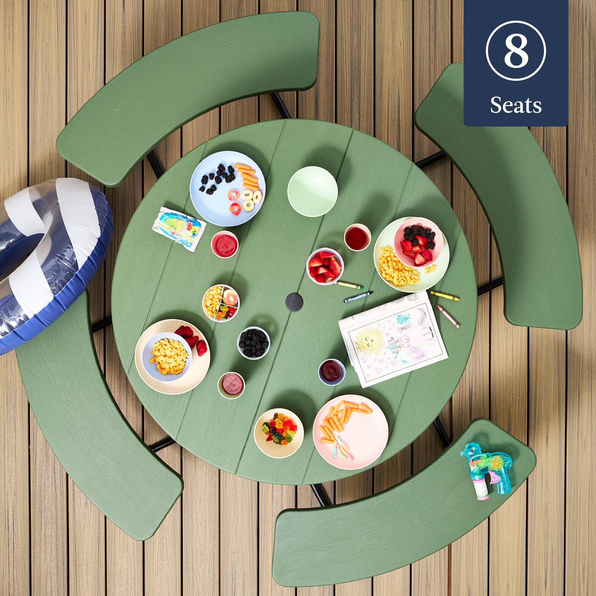 Alt View 2. Best Choice Products - Best Choice Products 8-Person Circular Outdoor Picnic Table w/ 4 Benches, Umbrella Hole, 2000lb Capacity - Green - Green.