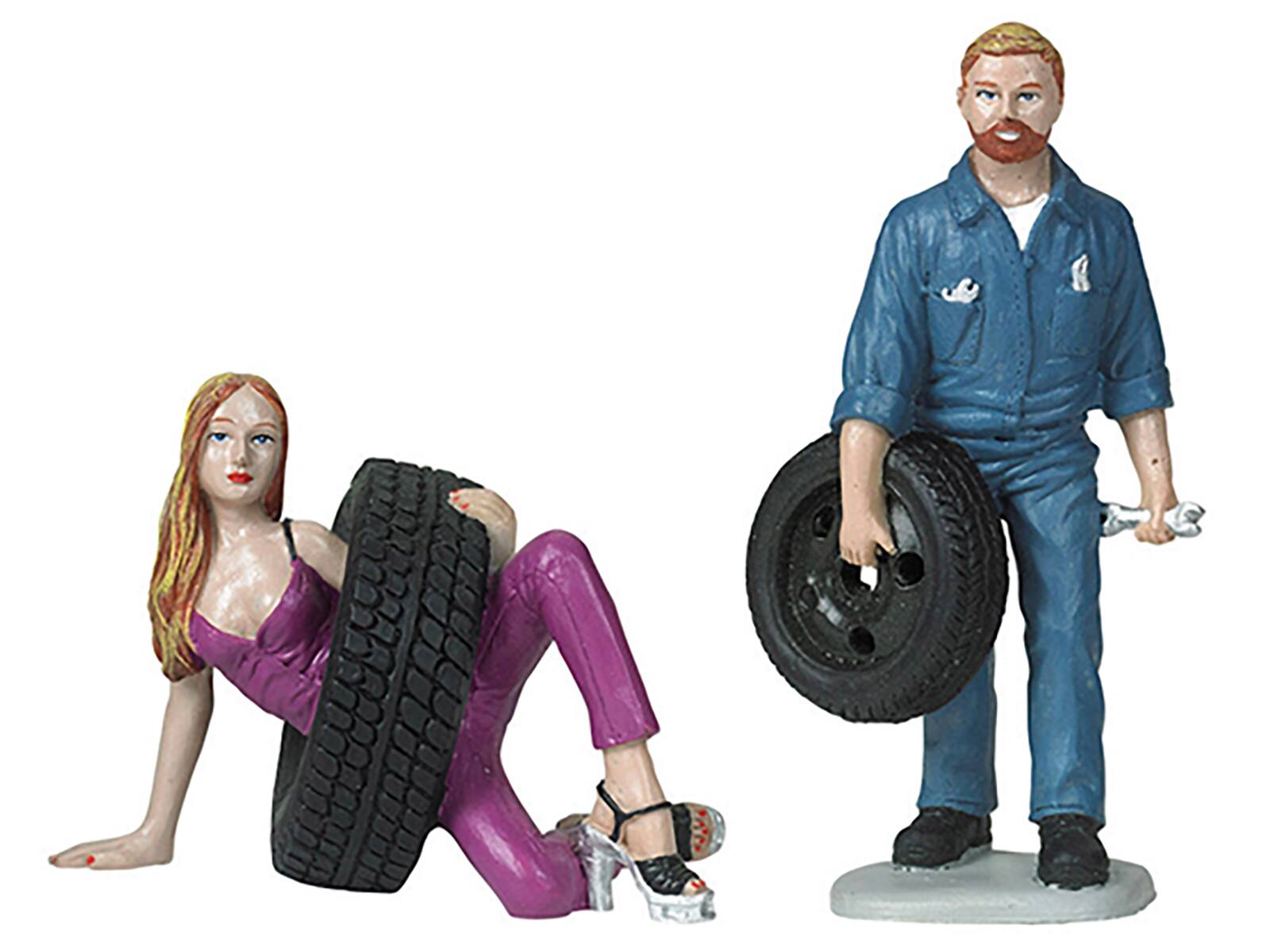 Alt View 1. Motorhead Miniatures - Val and Gary Tire Brigade 2 piece Figurine Set 1/18 by Motorhead Miniatures.
