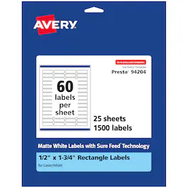 Avery - Matte Rectangle Labels, .5" x 1.75", 1,500 Labels - White