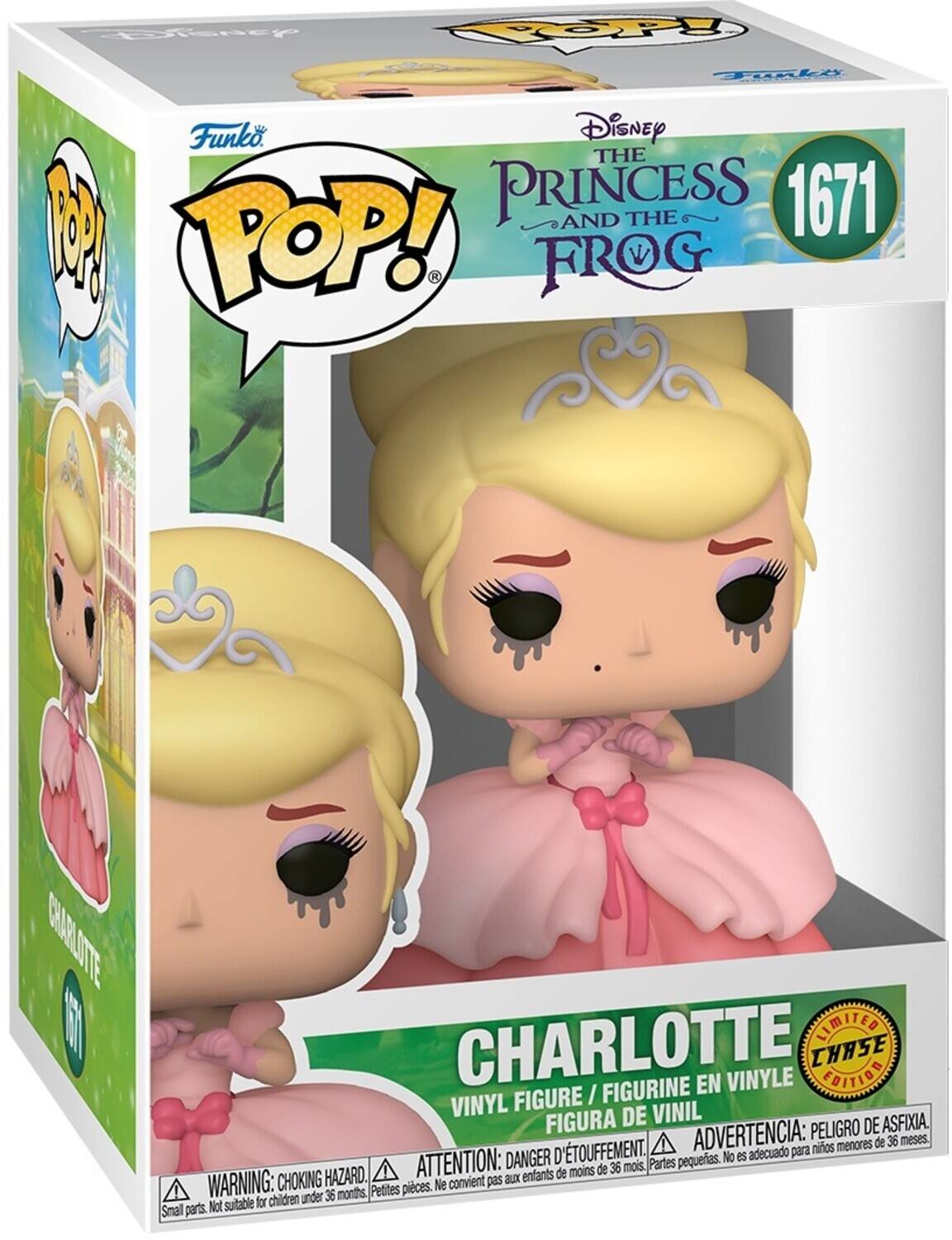 Disney POP! The Princess and the Frog 1671 - Charlotte Vinyl Figure / Figurine en Vinyle / Figura de Vinil - Limited Chase Edition  
Warning: Choking Hazard. Small parts. Not suitable for children under 36 months.  
Advertencia: Peligro de asfixia. Partes pequeñas. No es adecuado para niños menores de 36 meses.  
Attention: Danger d'étouffement. Petites pièces. Ne convient pas aux enfants de moins de 36 mois.