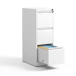 Lycvki - 3-Drawer Metal Vertical File Cabinet with Lock - A4 Legal/Letter Size - White