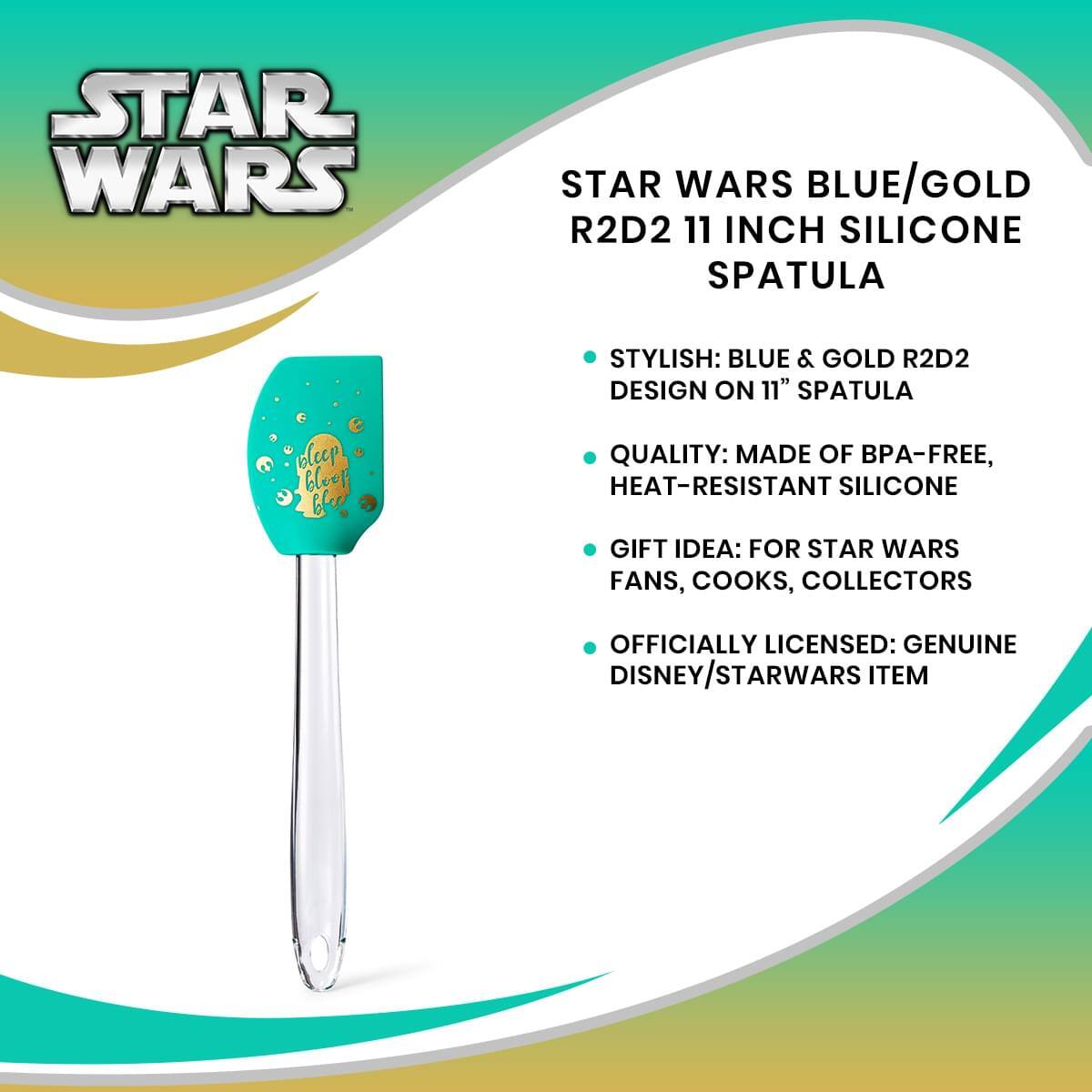 STAR WARS BLUE/GOLD R2D2 11 INCH SILICONE SPATULA

- STYLISH: BLUE & GOLD R2D2 DESIGN ON 11" SPATULA
- QUALITY: MADE OF BPA-FREE, HEAT-RESISTANT SILICONE
- GIFT IDEA: FOR STAR WARS FANS, COOKS, COLLECTORS
- OFFICIALLY LICENSED: GENUINE DISNEY/STARWARS ITEM
