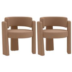 Front. Costway - Costway 2 PCS Modern Velvet Barrel Accent Chair with Thick Seat, Curved Backrest, Armrest - Khaki.