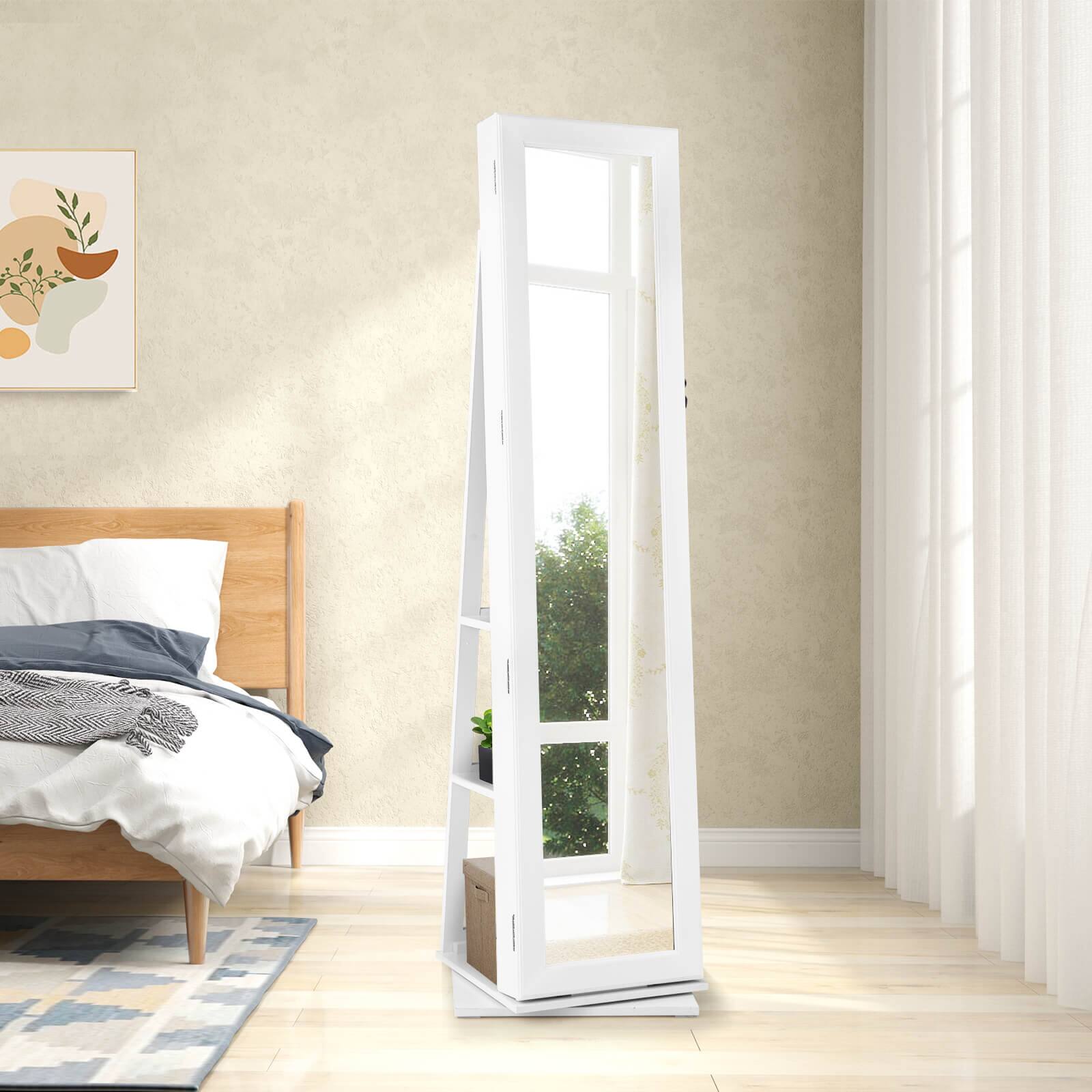 Alt View 3. Costway - Costway 360° Swivel Jewelry Armoire with Full-Length Mirror Rear Shelves Makeup Mirror - White.