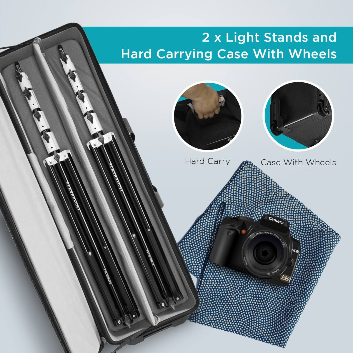2 x Light Stands and Hard Carrying Case With Wheels

Hard Carry
Case With Wheels

Camera LAMBAR MM - I 5OB - Vicleor 400D