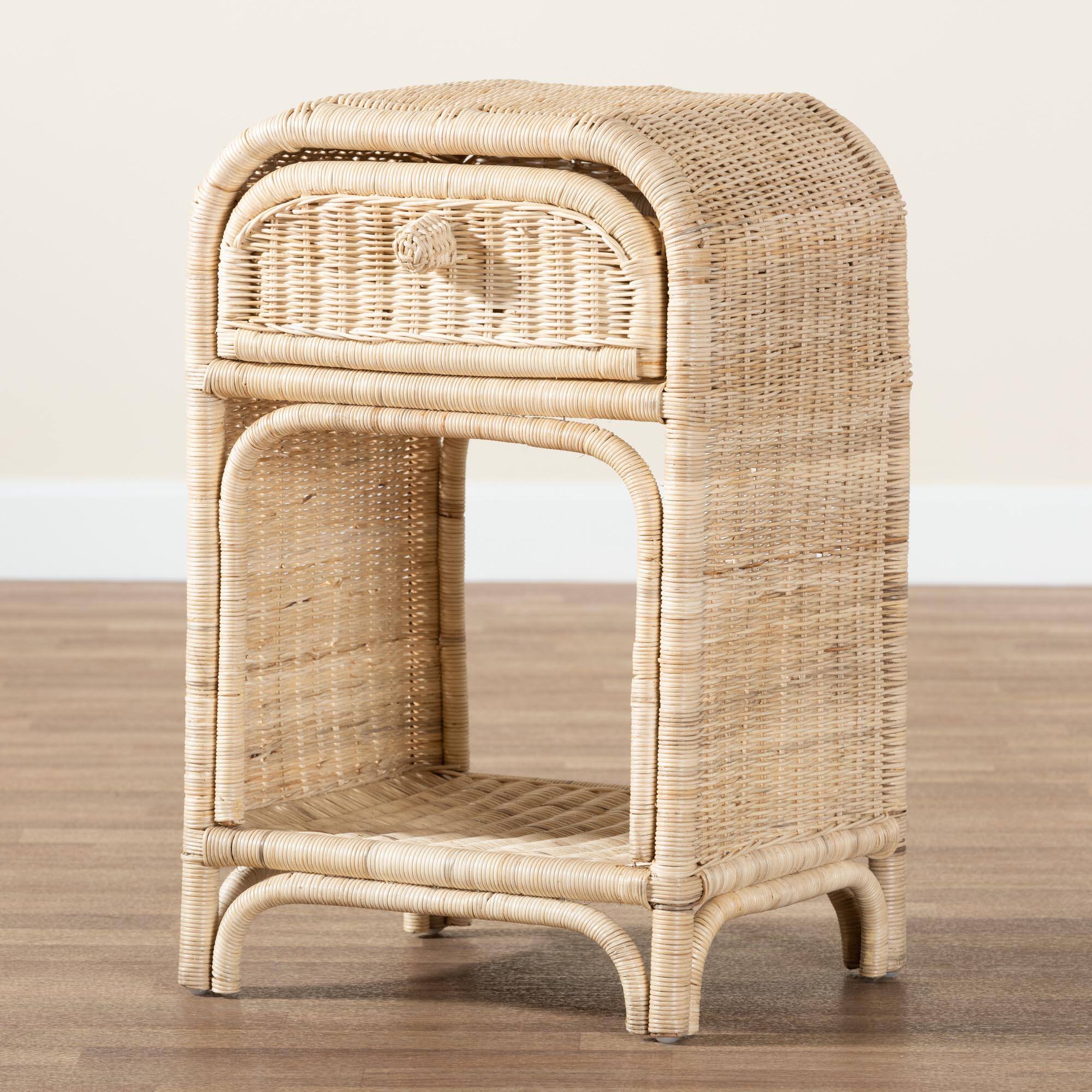 Alt View 5. bali & pari - Magni Modern Bohemian Rattan 1-Drawer Nightstand - Natural Brown.