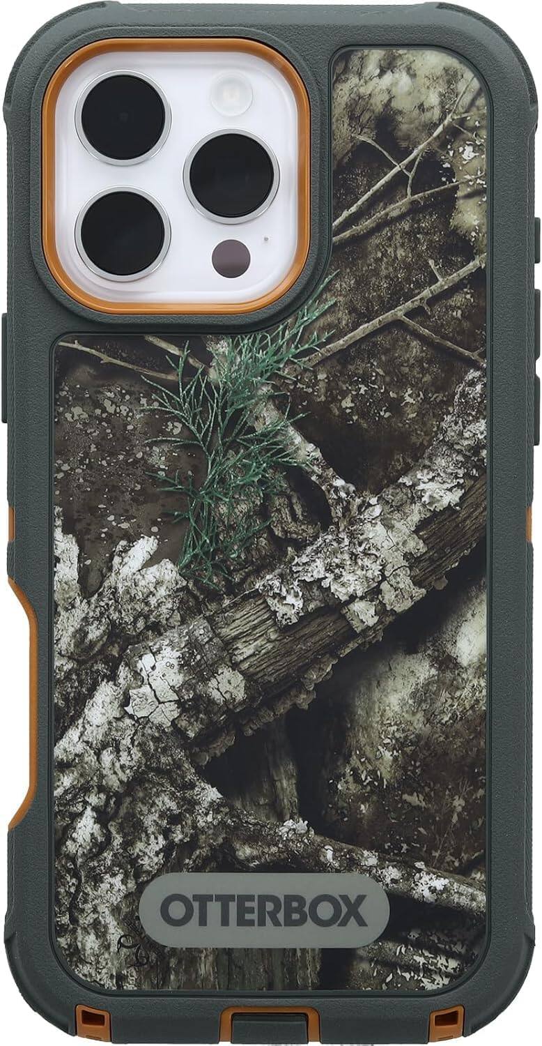 Back. OtterBox - OtterBox iPhone 16 Pro Max (Only) - Defender Series Case - Holster Clip Included - Built-in Magnets - Rugged & Durable - Realtree APX (Camo).