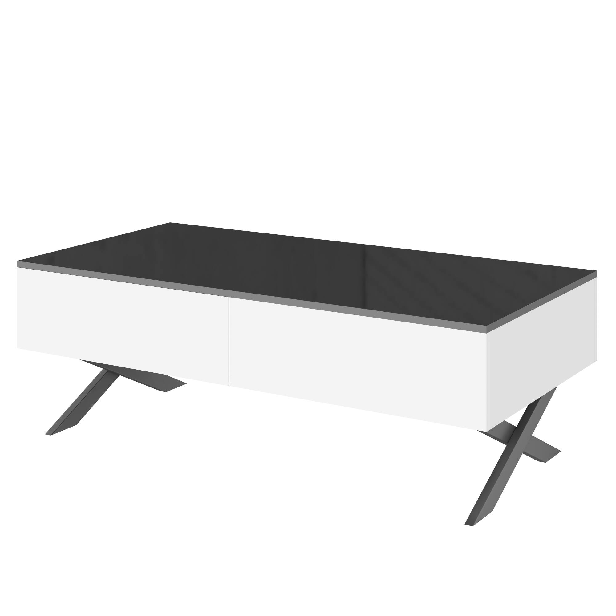 Alt View 6. GOODSILO - Modern Rectangular Coffee Table with Mirrored Finish and Hidden Storage Drawers for Living Room - Black.