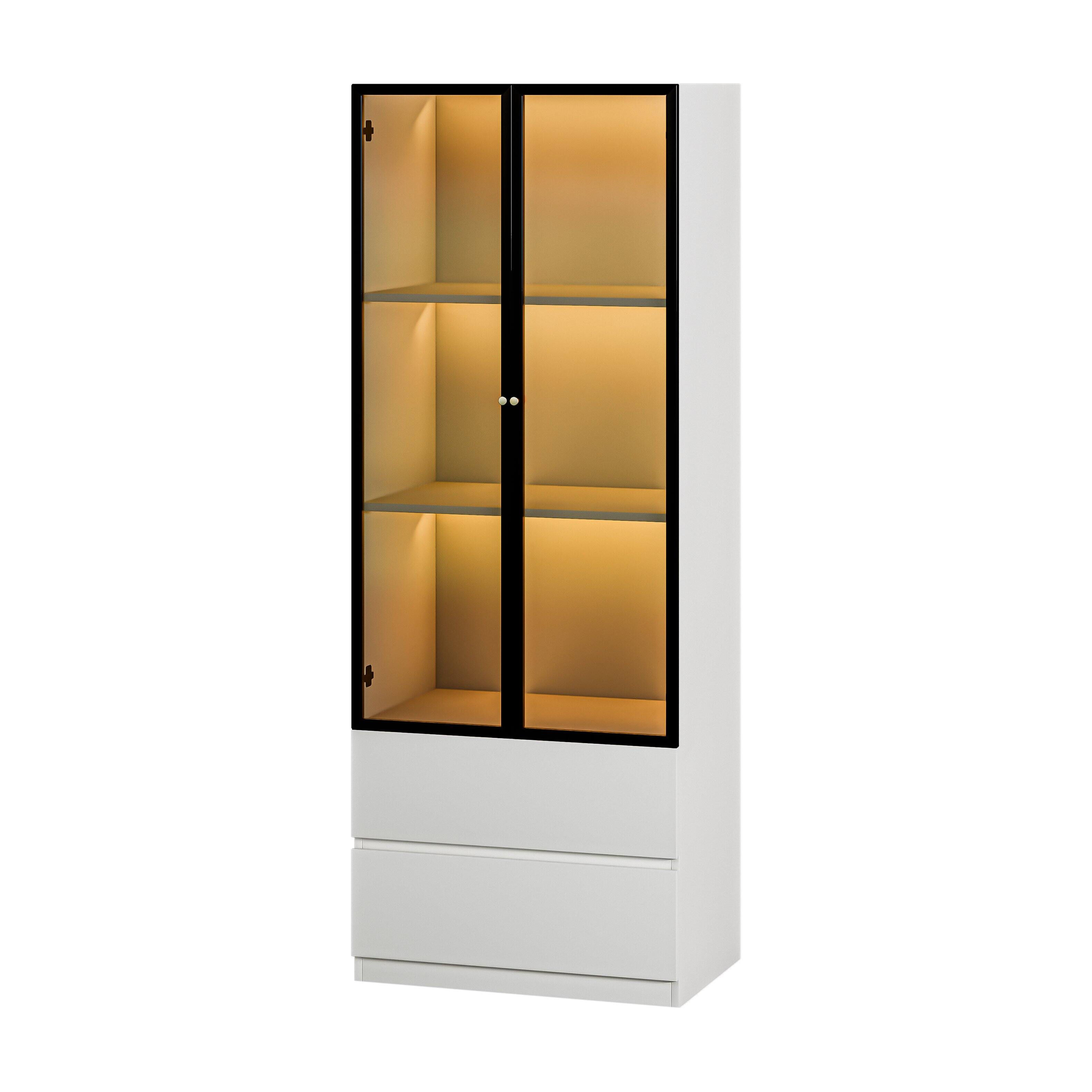 Alt View 9. MSOOB - Modern White Lighted Glass Display Cabinet with 2 Drawers, Dining China Hutch Curio Showcase with 3 Shelves for Kitchen - White.
