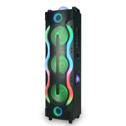 Front. TopTech - SKY-30, 3x10" Bluetooth Speaker with Disco Lights, DJ Bulb & Wireless Connectivity - Black.