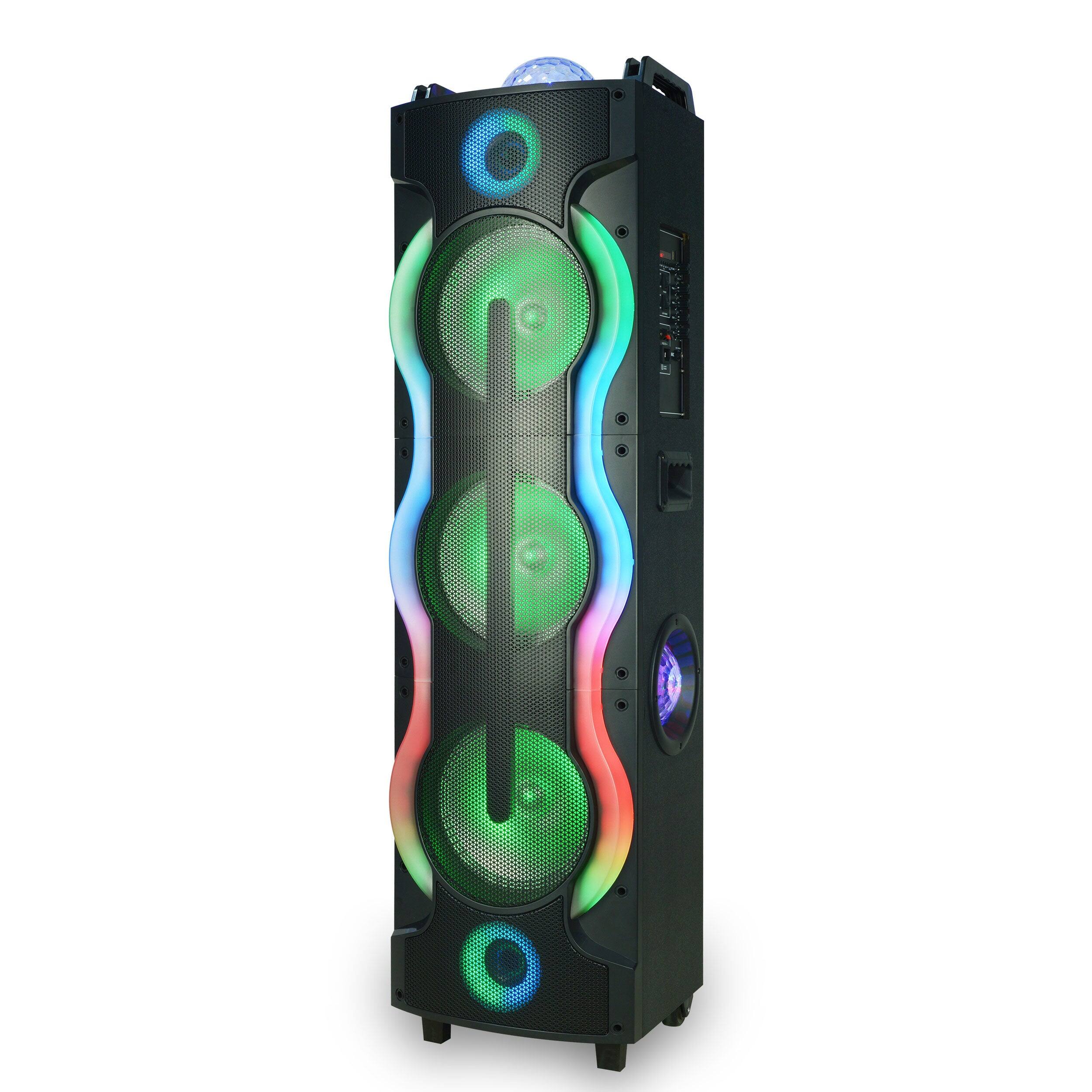 Front. TopTech - SKY-30, 3x10" Bluetooth Speaker with Disco Lights, DJ Bulb & Wireless Connectivity - Black.