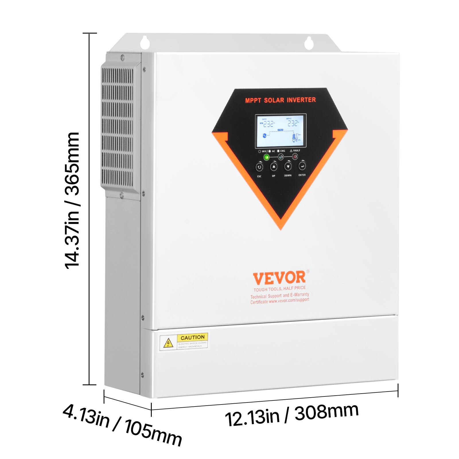 / 365mm 14.37in

CAUTION 9000000000 instagram MAZANDOLE

MPPT SOLAR INVERTER

VEVOR
TOUGH TOOLS, HALF PRICE
Technical Support and E-Warranty Certificate www.vevor.com/support

4.13in / 105mm
12.13in / 308mm