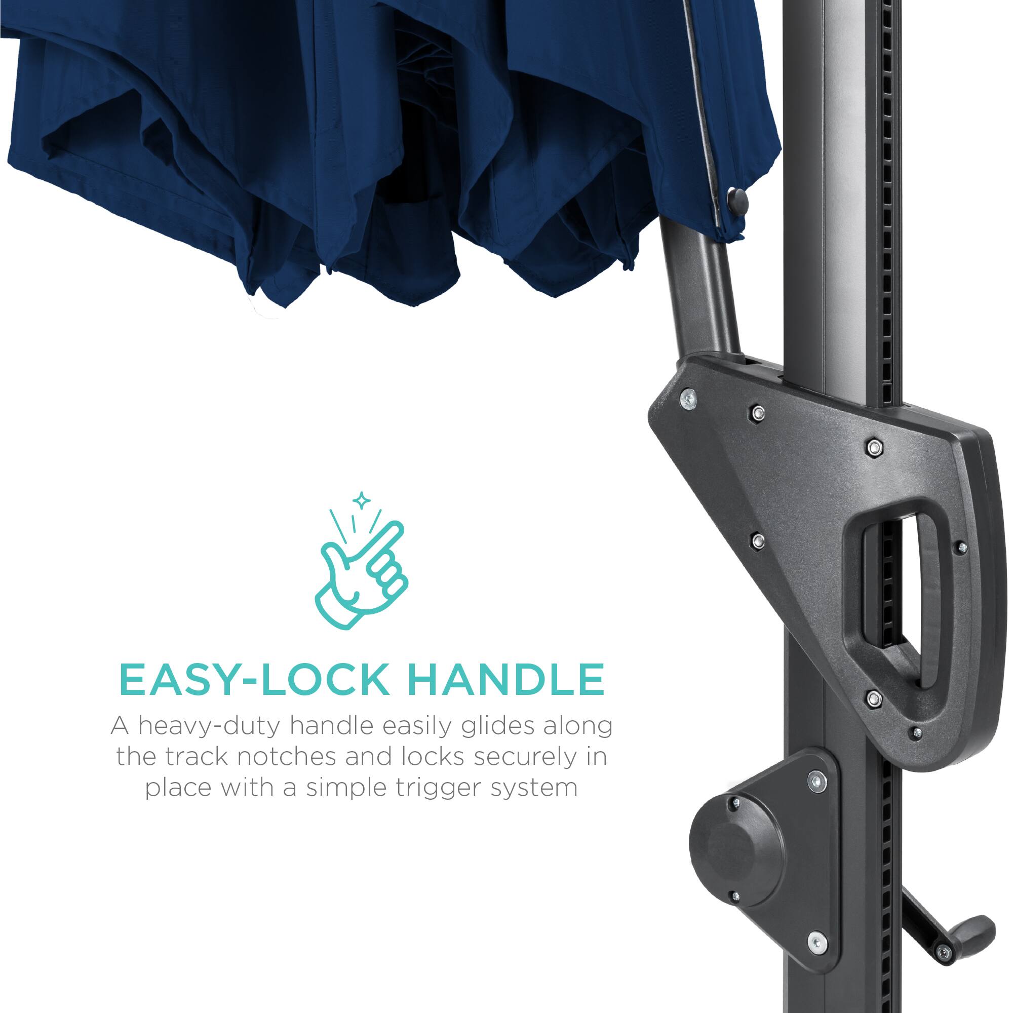 EASY-LOCK HANDLE

A heavy-duty handle easily glides along the track notches and locks securely in place with a simple trigger system.
