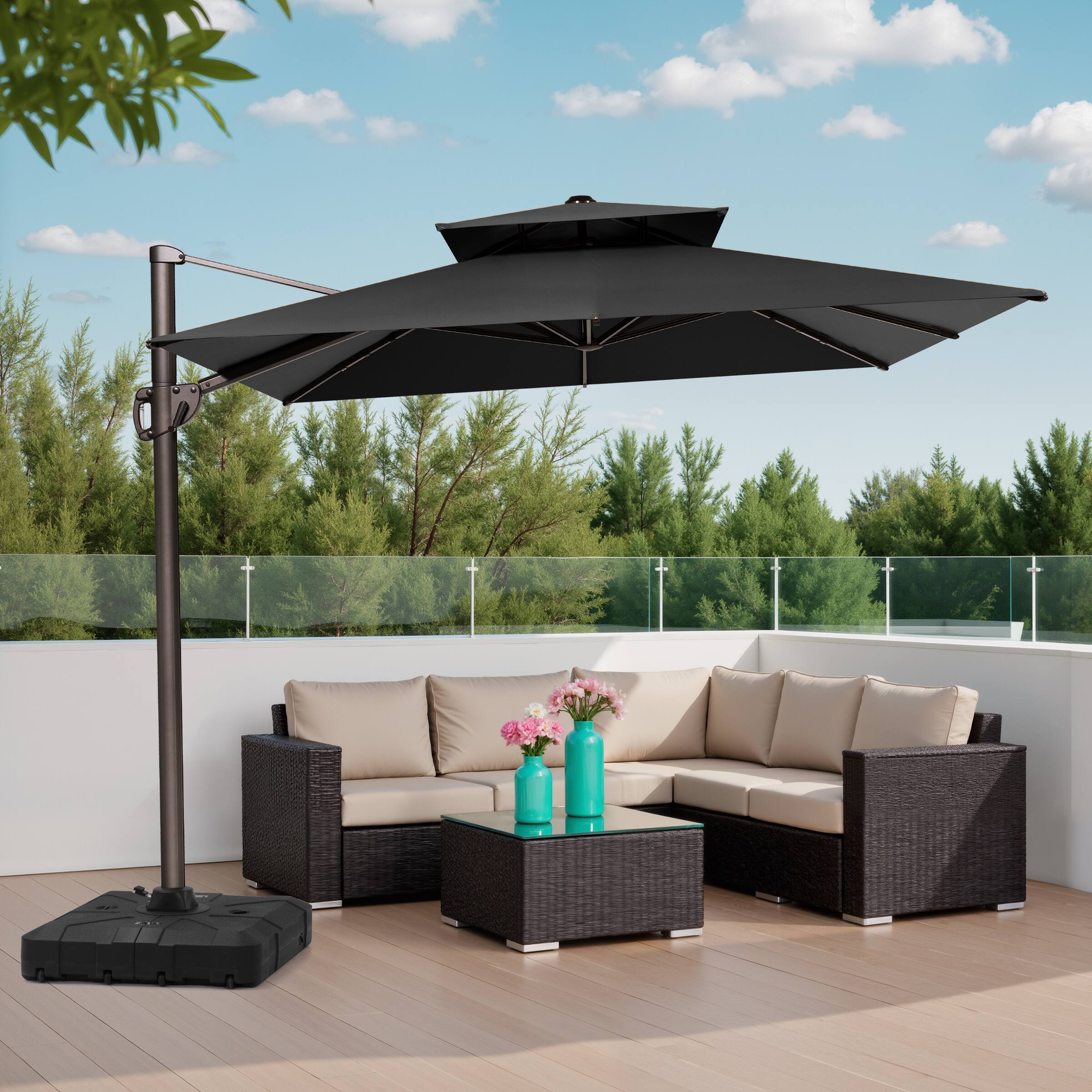 Back. Crestlive Products - Crestlive Products 11-ft Aluminum Black Slide-tilt Cantilever Patio Umbrella with Base - Black.