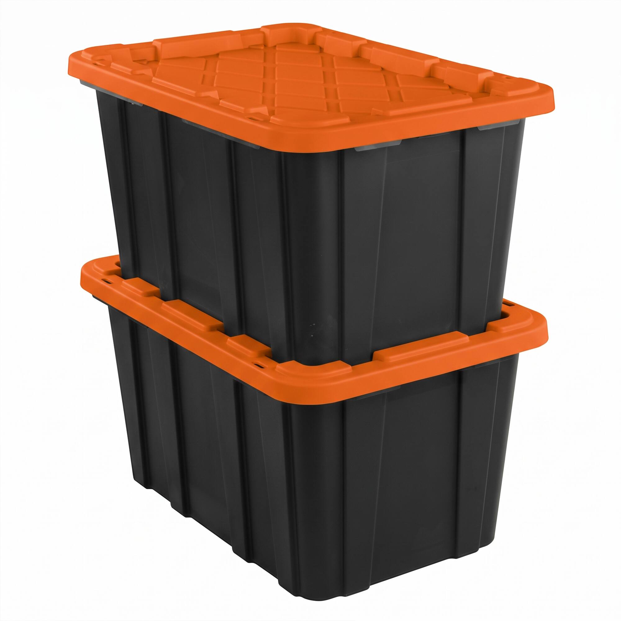 Alt View 6. Sterilite - Sterilite 27 Gallon Industrial Storage Tote with Snap Fit Lids, Orange, 24 Pack - 27 Gallon - Black/Orange.