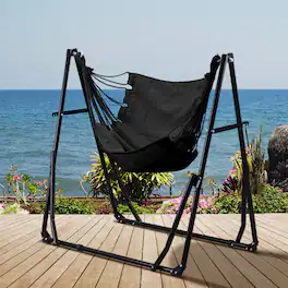 Ainfox - 2 in 1 Outdoor Hammock Swing Chair with Portable Heavy Duty Stand - Black