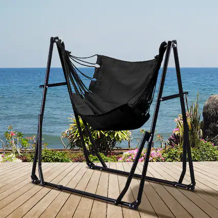 Front. Ainfox - Ainfox 2 in 1 Outdoor Hammock Swing Chair with Portable Heavy Duty Stand - black.