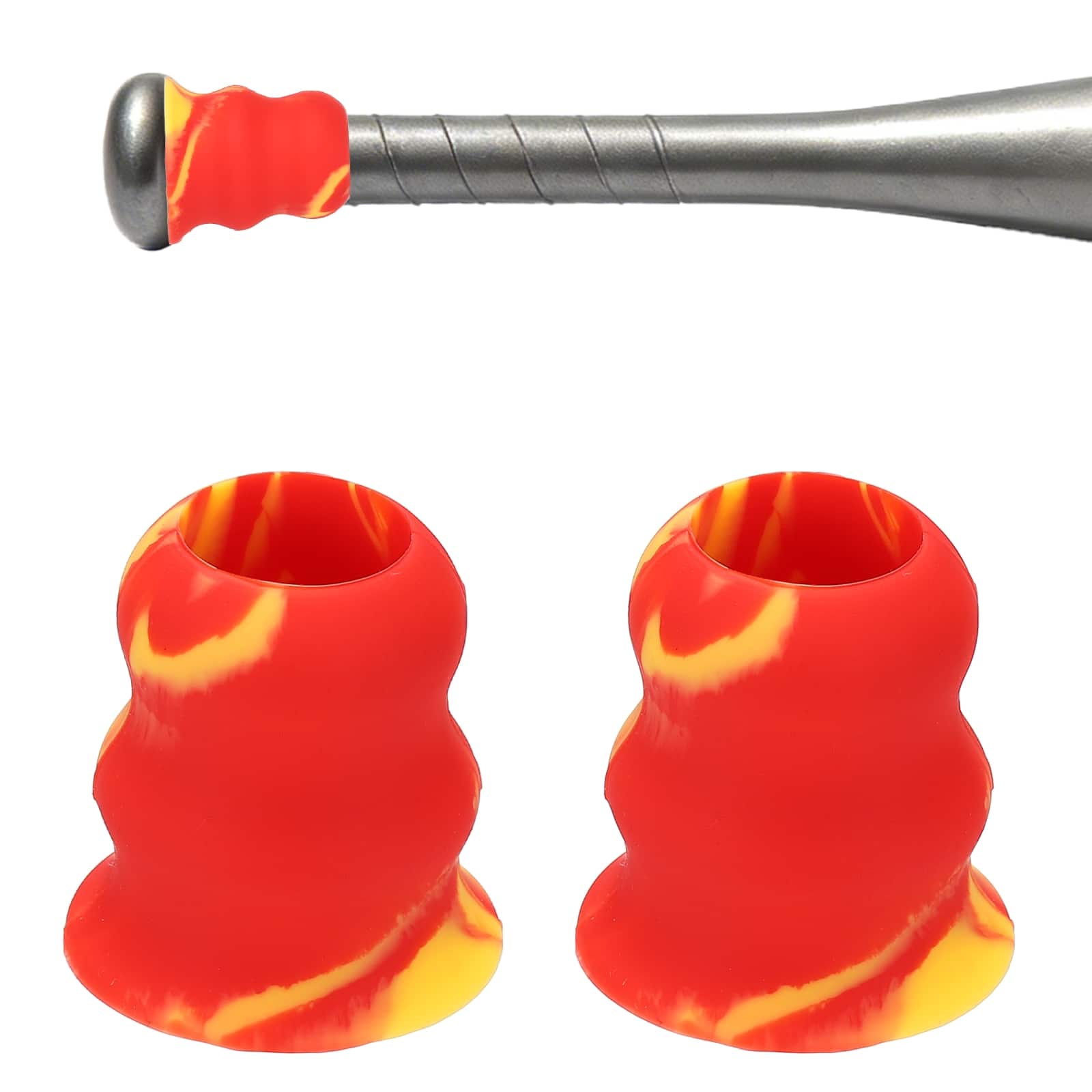 Unique Bargains - Bat Taper, Knob Taper Silicone Non-slip Ergonomic Grip, Easy Installation 2pcs - Fits Most Softball/Baseball Bats - Yellow-Red