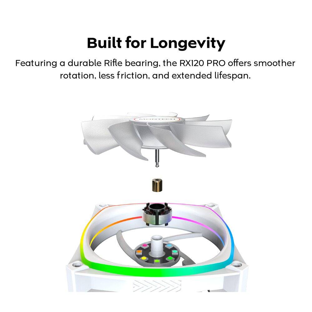 Built for Longevity

Featuring a durable Rifle bearing, the RX120 PRO offers smoother rotation, less friction, and extended lifespan.