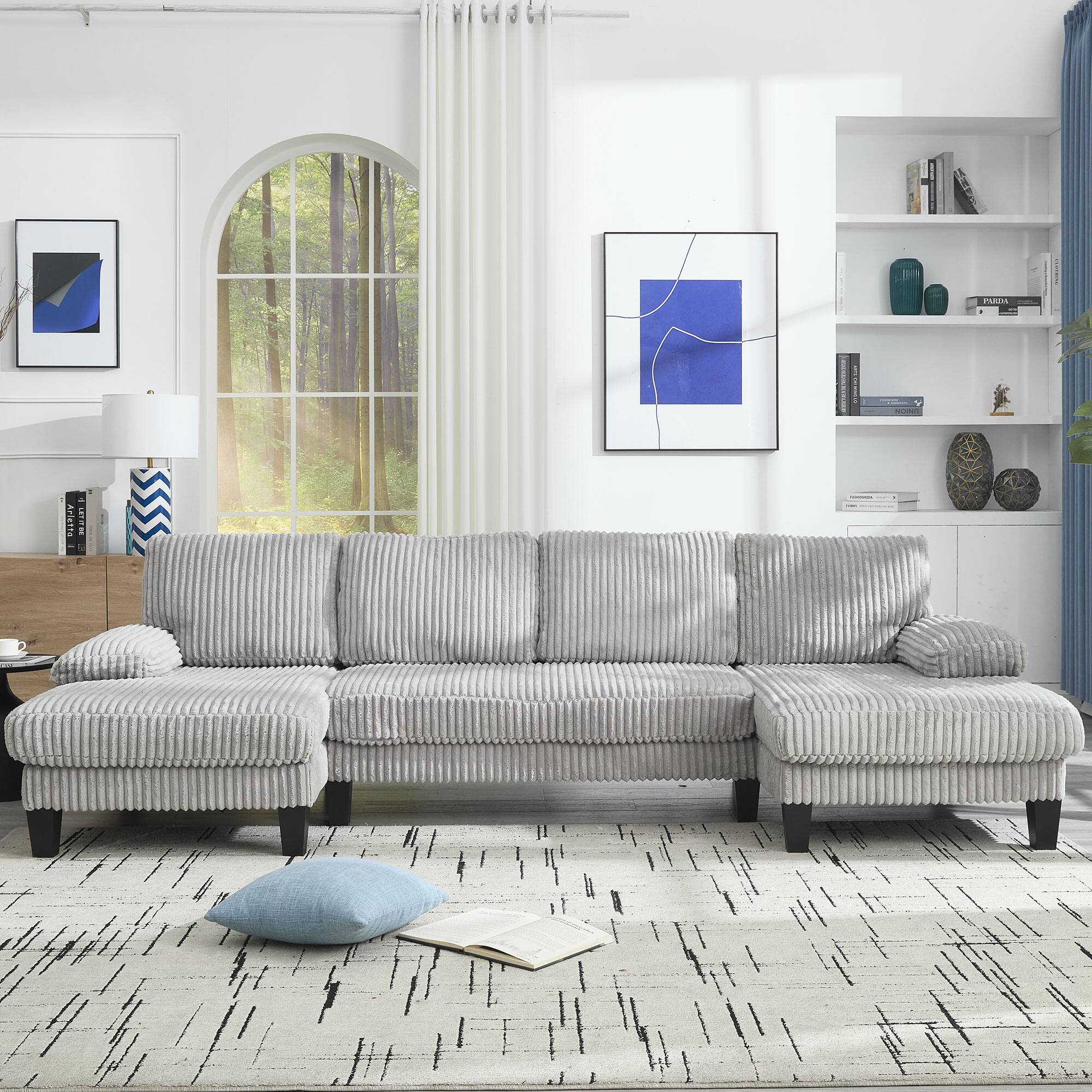 Back. APRILSOUL - U Shaped Couch Oversized Seat 4 Seat Double Chaise Comfortable Spacious Indoor Living Room Apartment - Gray.