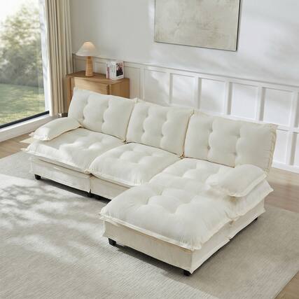Front. Anysun - 107" 3-Seat Cloud Sectional Sofa - Modular Deep Seat, Lattice-Decor Chenille Cushions, Breathable Fabric for Living Room - White.
