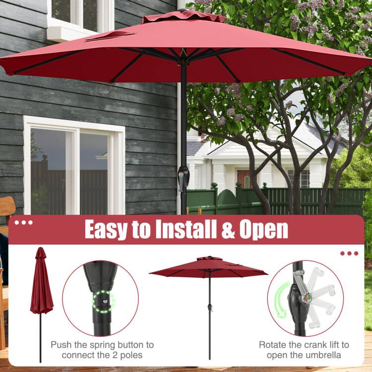 Easy to Install & Open

Push the spring button to connect the 2 poles

Rotate the crank lift to open the umbrella
