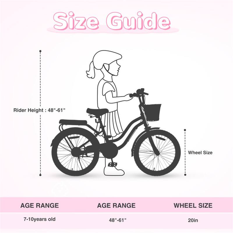 Size Guide

Rider Height: 48"-61"

AGE RANGE | AGE RANGE | WHEEL SIZE
7-10 years old | 48"-61" | 20in