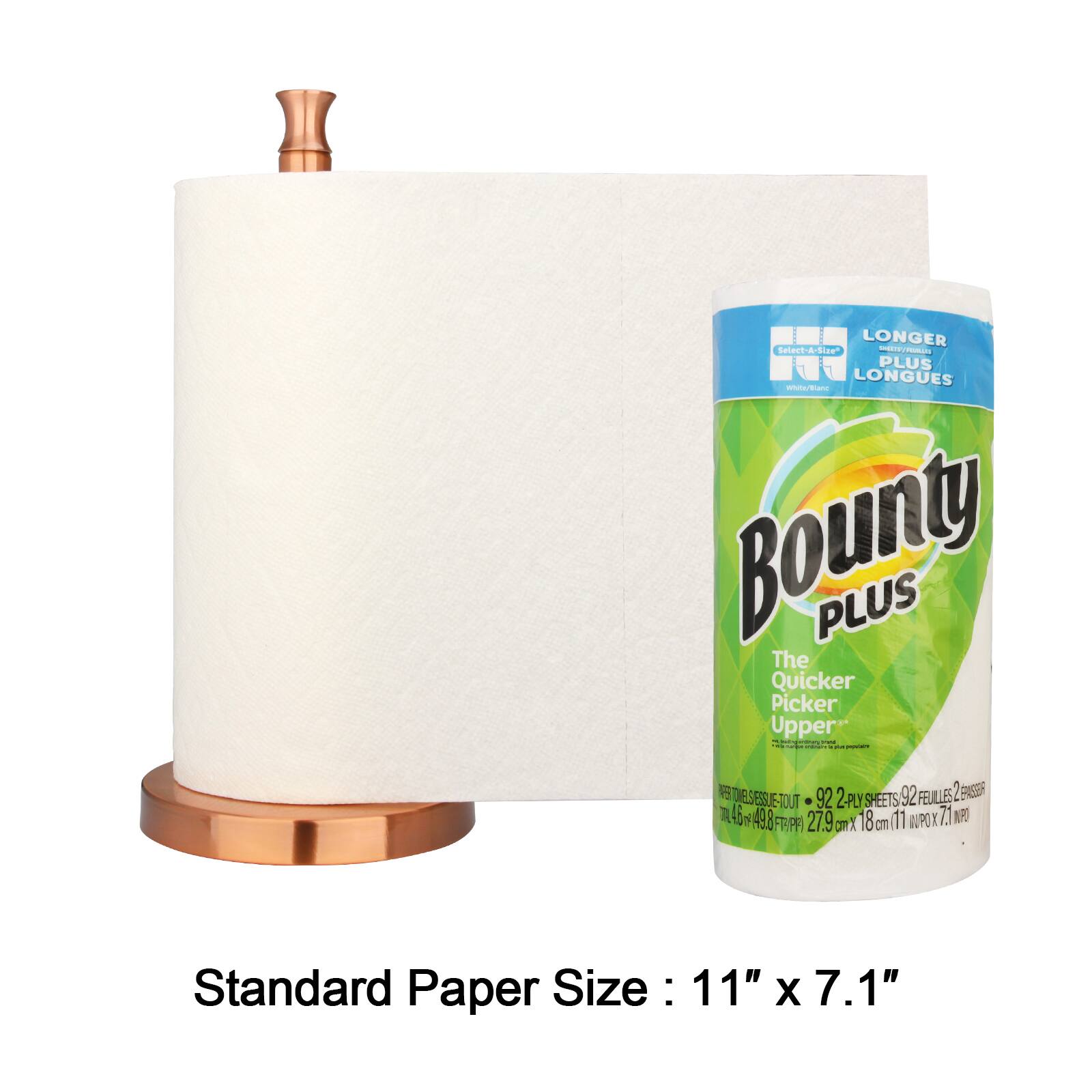 LONGER GTA-Size - PLUS LONGUES E - Bounty PLUS The Quicker Picker Upper - 92 SHEETS 92 FEUILES 2 ENSE HOUT J 45 49.8 27.9 18 8cm(11 11 AUPO Z.1 PO FP) omX cm Standard Paper Size : 11" X 7.1"