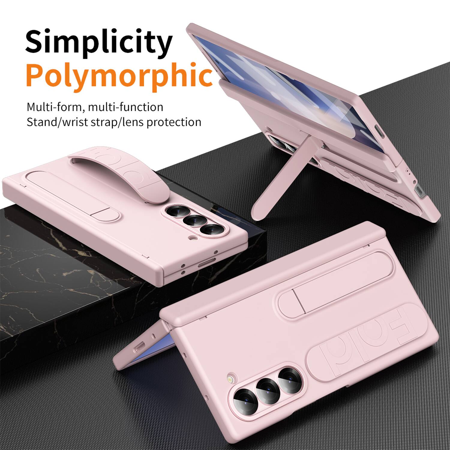 Simplicity  
Polymorphic  
Multi-form, multi-function  
Stand/wrist strap/lens protection