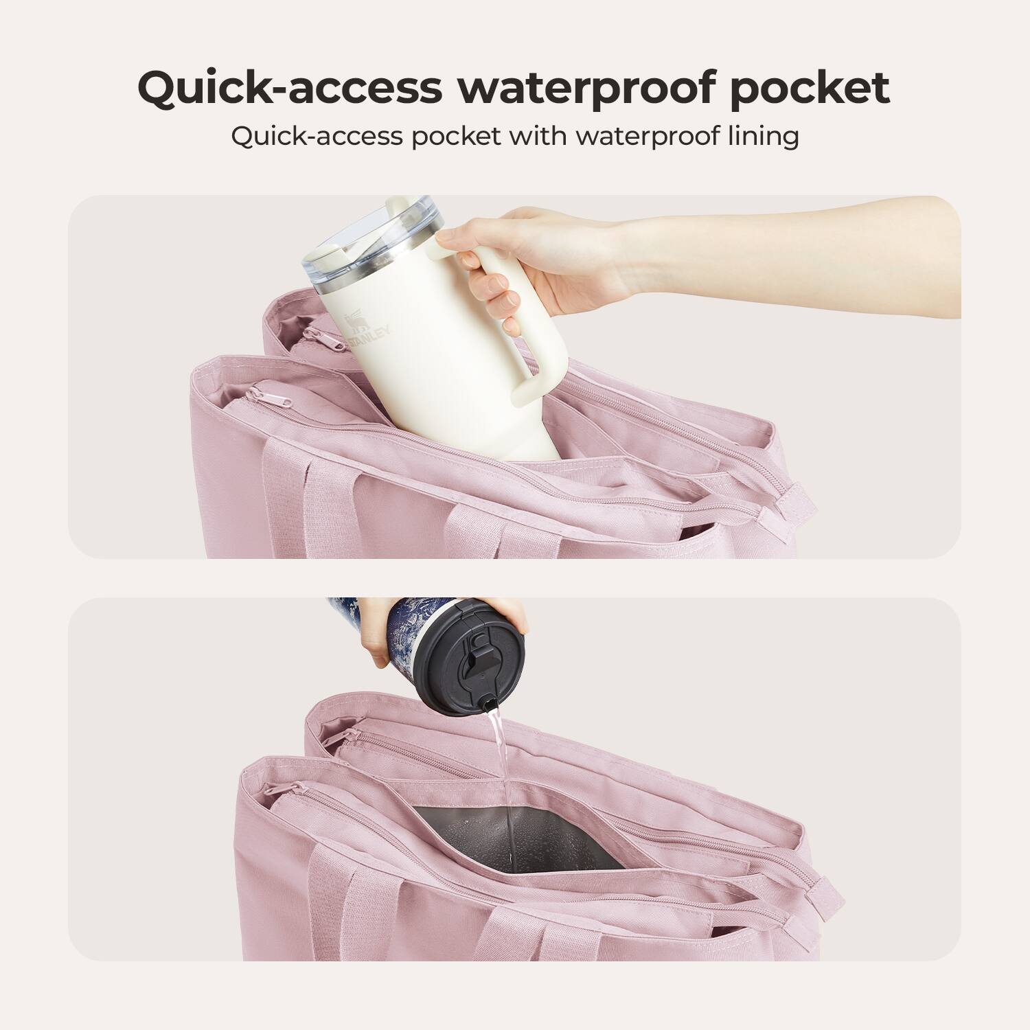 Quick-access waterproof pocket  
Quick-access pocket with waterproof lining