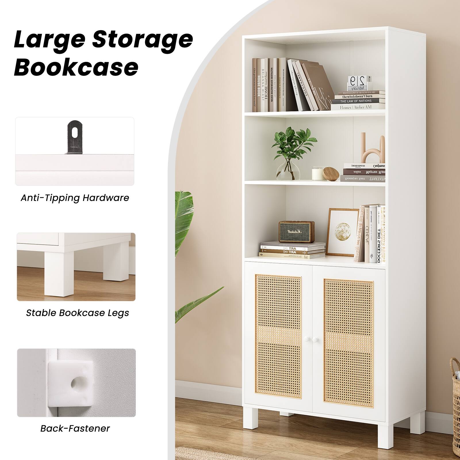 Large Storage Bookcase

- Anti-Tipping Hardware
- Stable Bookcase Legs
- Back-Fastener