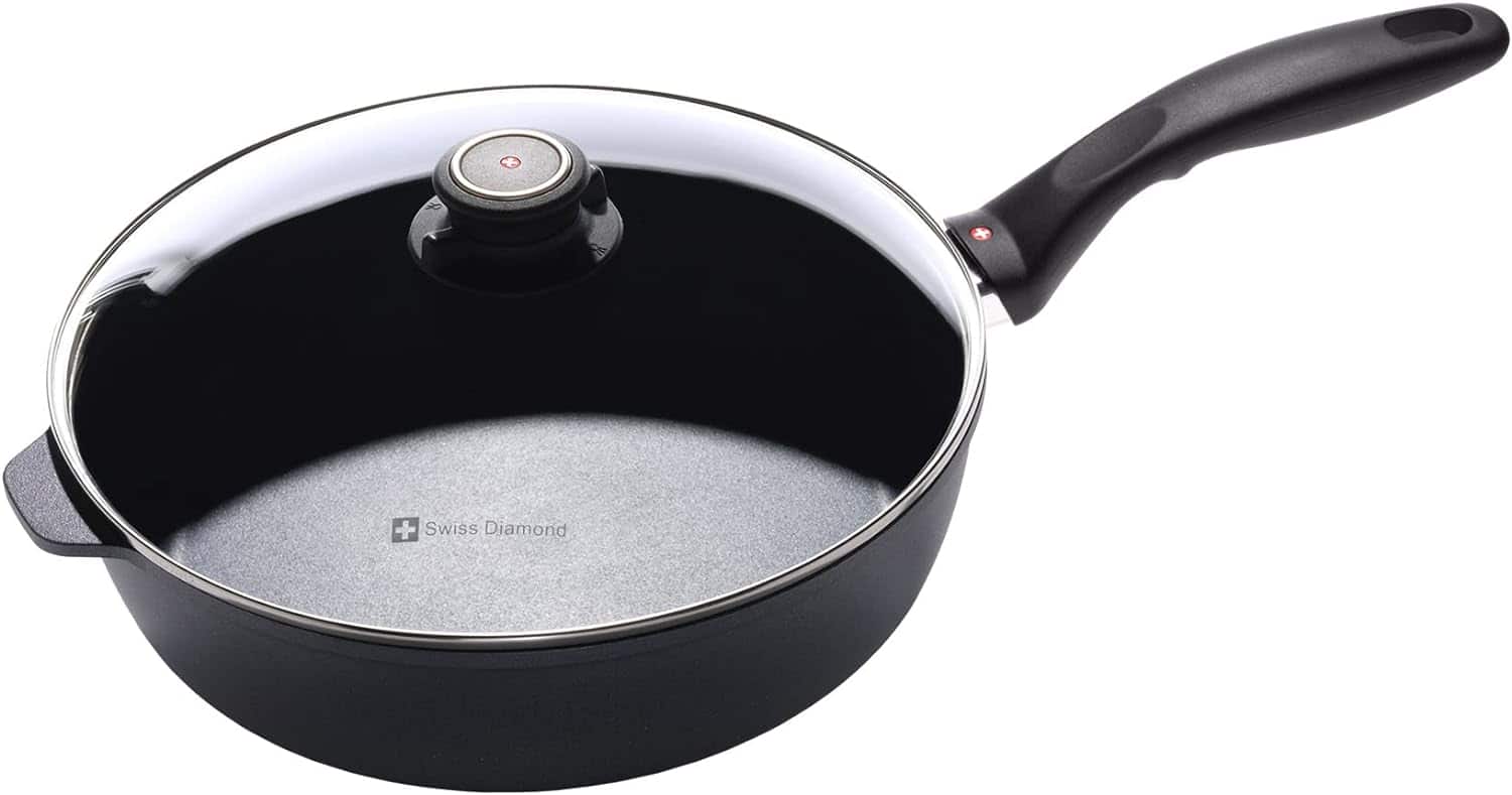 Swiss Diamond - HD Nonstick 3.8 qt Saute Pan with Glass Lid, Induction - Black