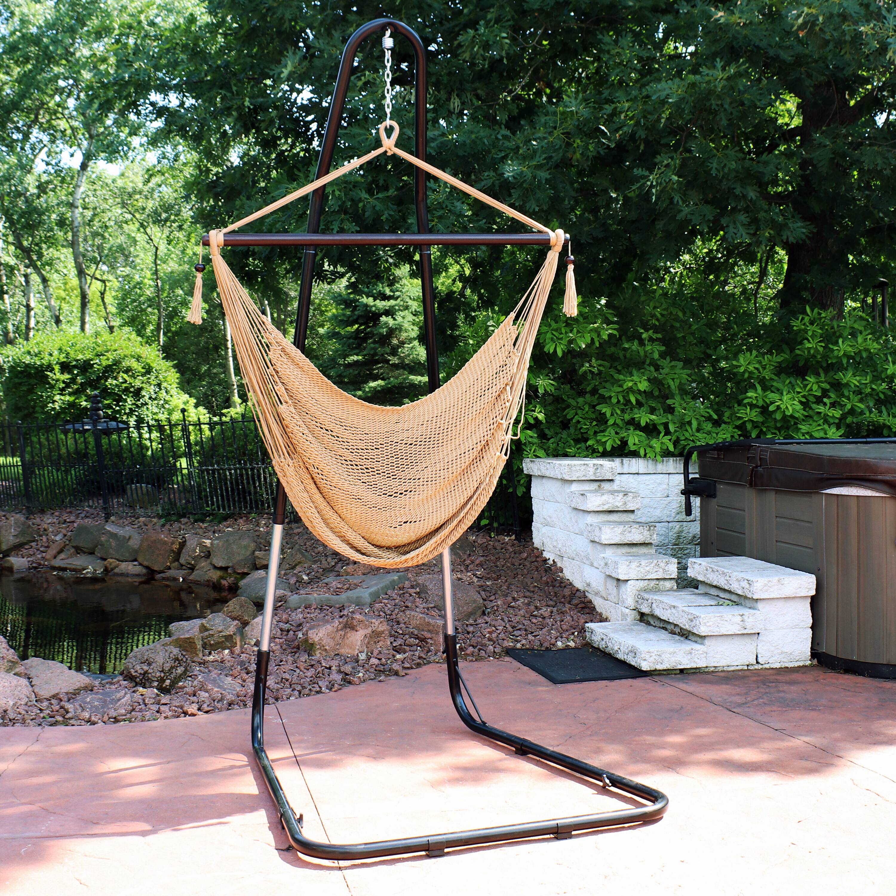 Alt View 2. Sunnydaze - Extra Large Hammock Chair with Adjustable Steel Stand - Tan.