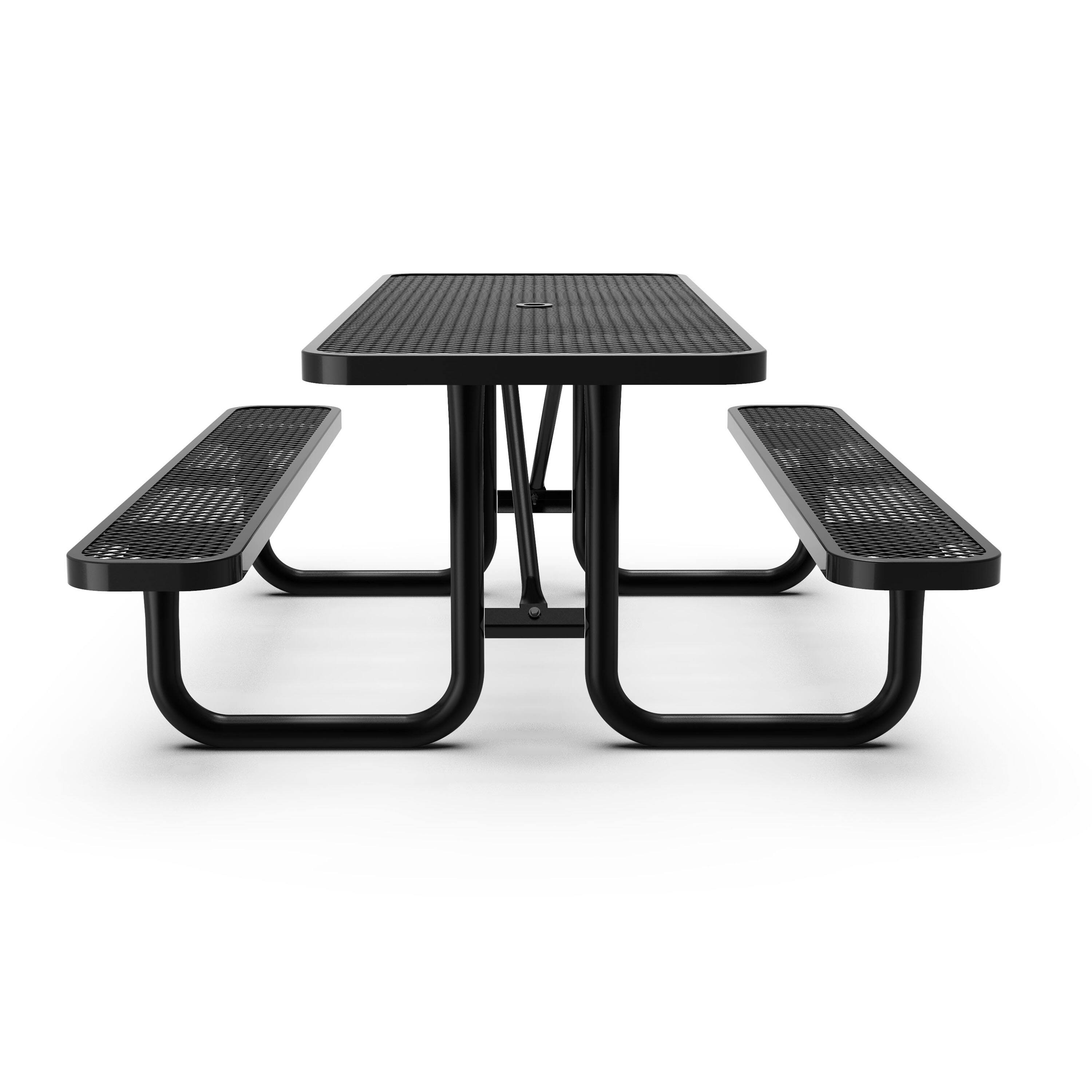 Left. Flash Furniture - Mantilla 8' Rectangular Outdoor Picnic Table with Commercial Heavy Gauge Expanded Metal Mesh Top and Seats and Steel Fra - Black.