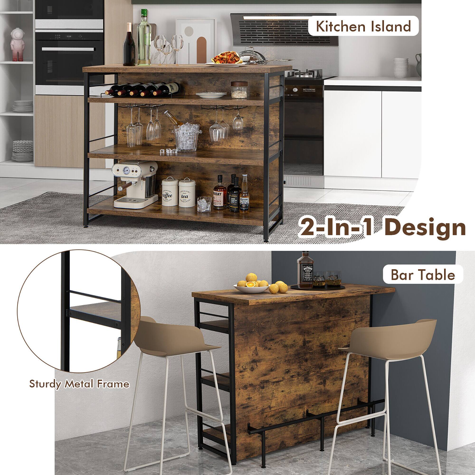 Kitchen Island  
2-In-1 Design  
Bar Table  
Sturdy Metal Frame