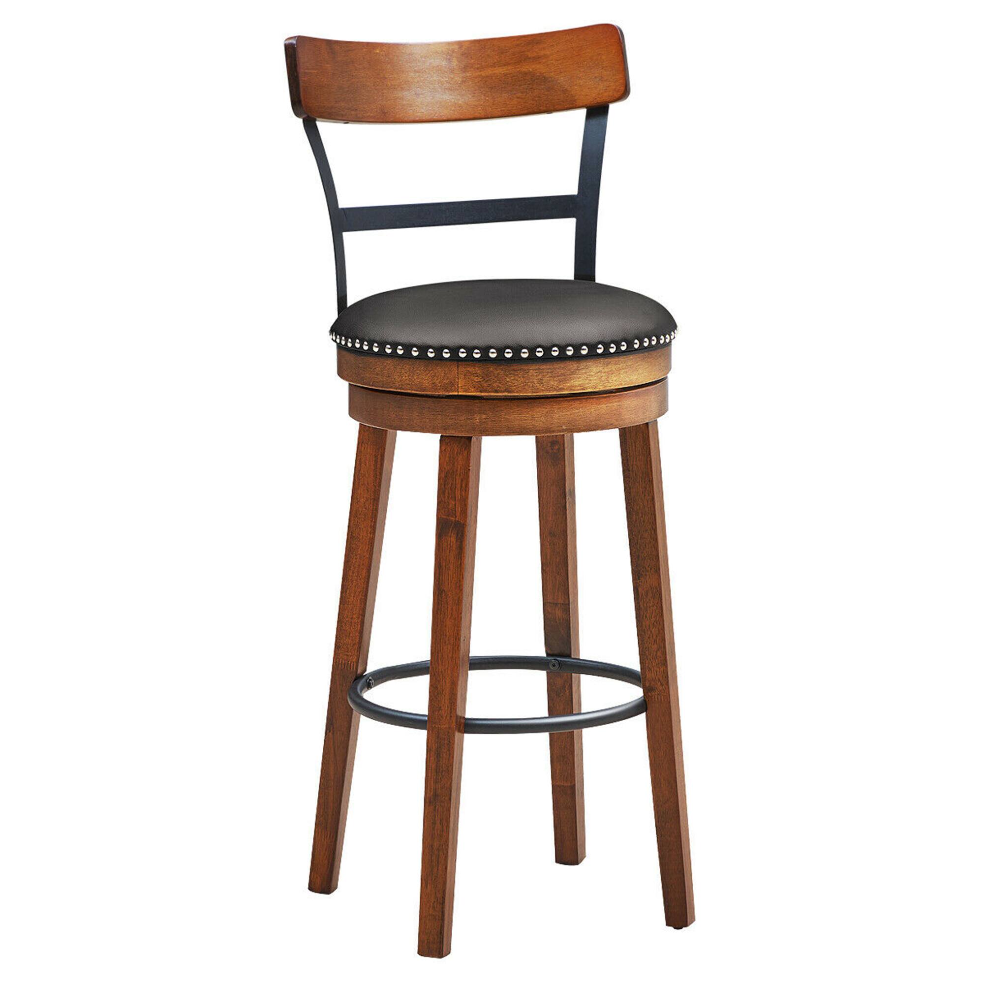 Alt View 4. Gymax - Gymax Set of 2 BarStool 30.5'' Swivel Pub Height Dining Chair with Rubber Wood Legs - Brown.