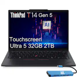 Lenovo - Refurbished Excellent - Upgraded - ThinkPad T14 Gen5 14" FHD+ Touchscreen Laptop - Intel Core Ultra 5 - 32GB RAM – 2TB SSD – Fingerprint – Win 11 Pro - Jet Black