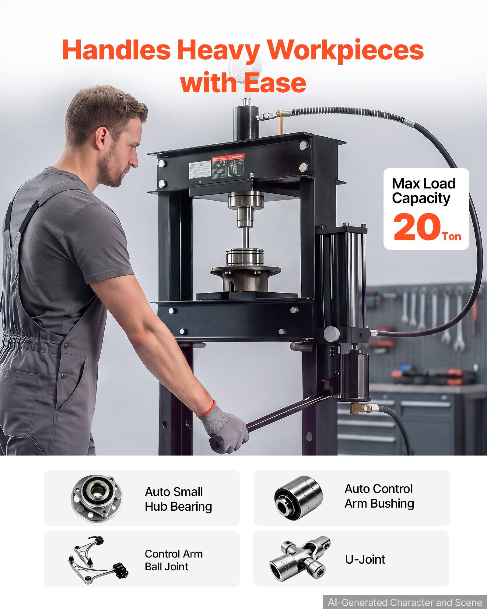 Handles Heavy Workpieces with Ease

adidas SINNO

Max Load Capacity 20 Ton

Auto Small Hub Bearing

Auto Control Arm Bushing

Control Arm Ball Joint

U-Joint

AI-Generated Character and Scene