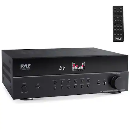 PYLE
PyleUSA.com
bt
POWER
USB
DIGITAL INPUT
ANALOG INPUT
RESET
ARC
MIC 1
MIC 2
MUTE
MENU
CH. MODE
LOUDNESS
BASS/TREBLE
PUNCH
MASTER VOLUME
AV SURROUND RECEIVER
PT8858T