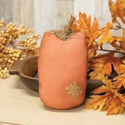 Angle. BreeBe - Stuffed Orange Mossy Top Patch Pumpkin - 8"H - Orange.