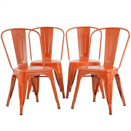 Front. JETRANSPORT - Metal Dining Chairs Set Of 4 Black Stackable Tolix Side With Backrest Scratch-resistant Non-slip Feet Indoo... - Orange Steel Seat.