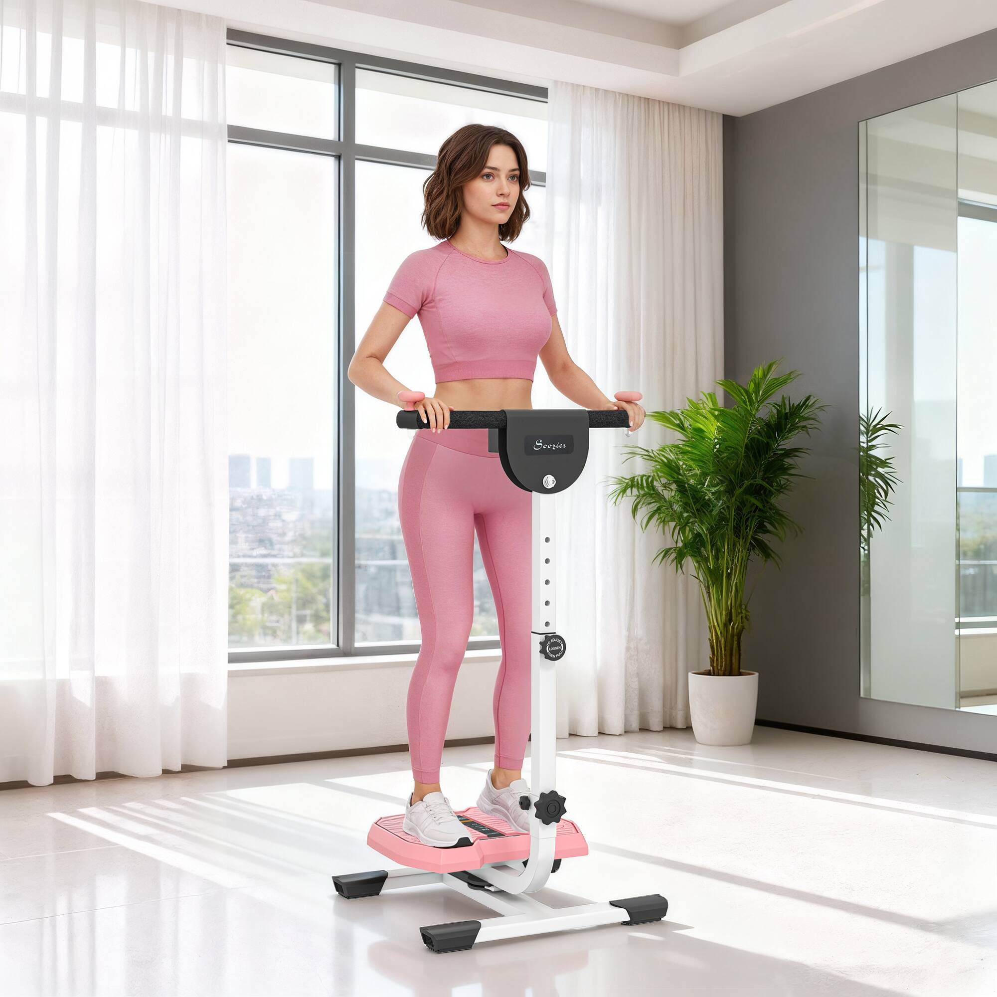 Alt View 1. Soozier - Foldable Ab Twister Board for Waist Trimming with Screen Showing Time, Calories, Ab Workout Equipment - Pink.