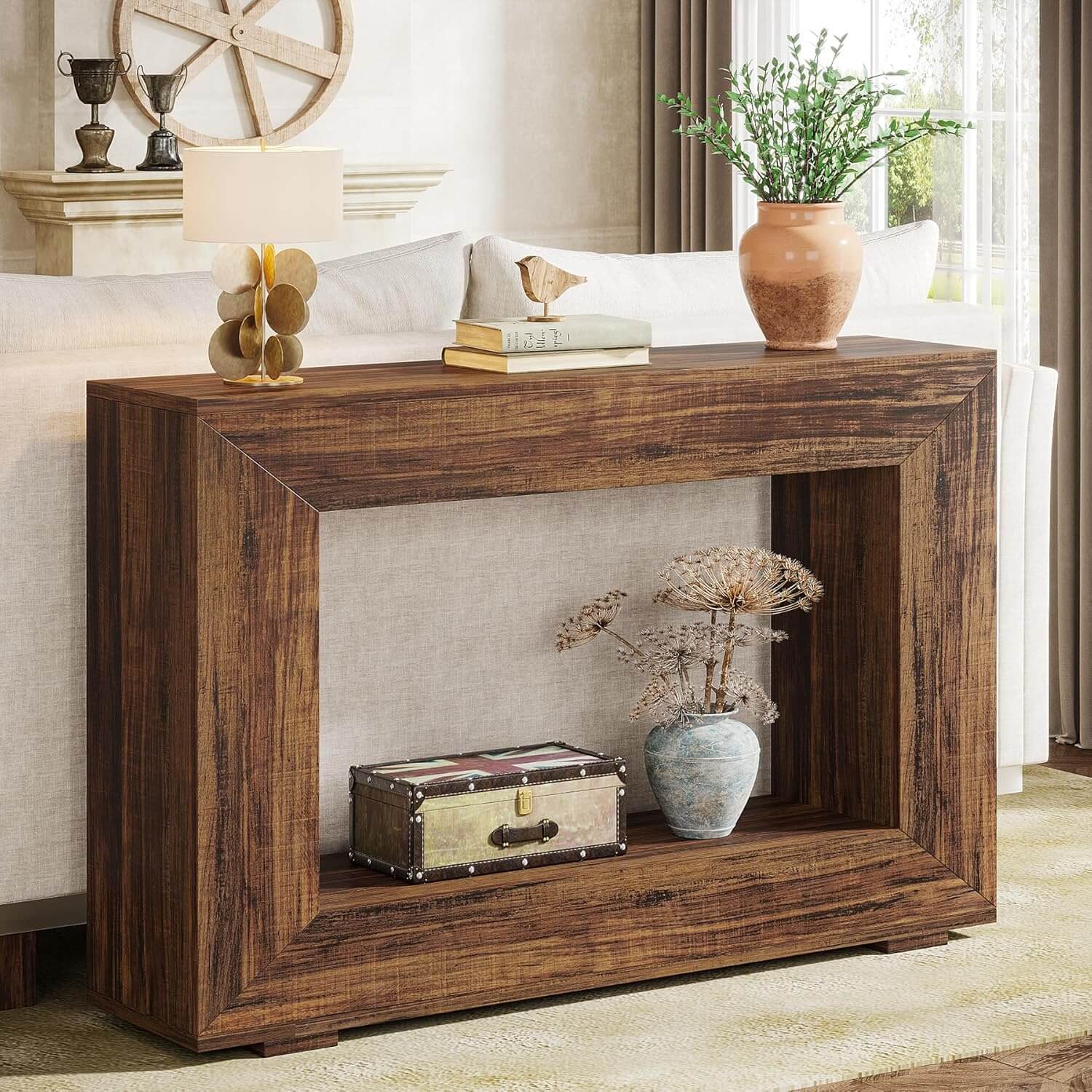 Alt View 1. Tribesigns - Farmhouse Console Table with Engineered Wood Construction and Wood Grain Finish for Entryway - Brown.