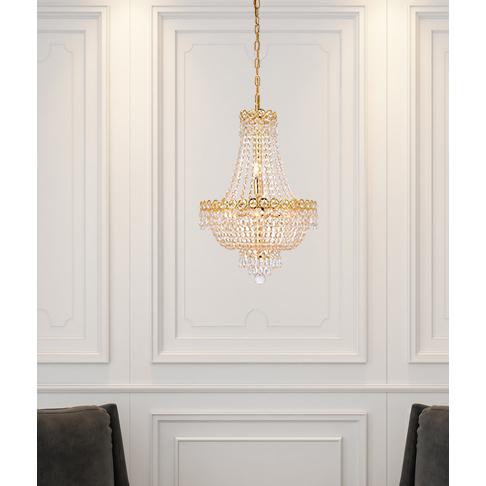 Left. Elegant Lighting - Century 8 light Gold Pendant Clear Royal Cut Crystal - Gold.
