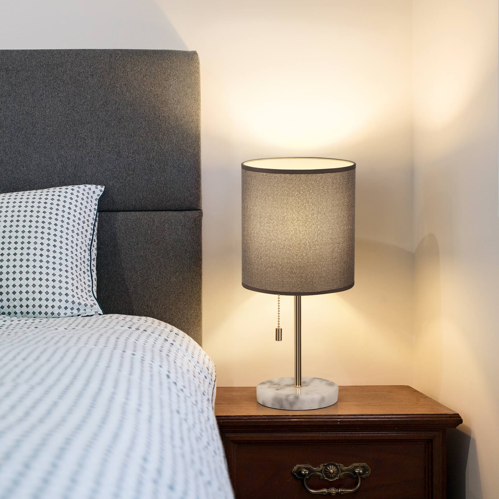 Alt View 2. Oumilen - Modern Table Lamp with Marble Base Nightstand Lamp for Bedroom Living Room Gray.