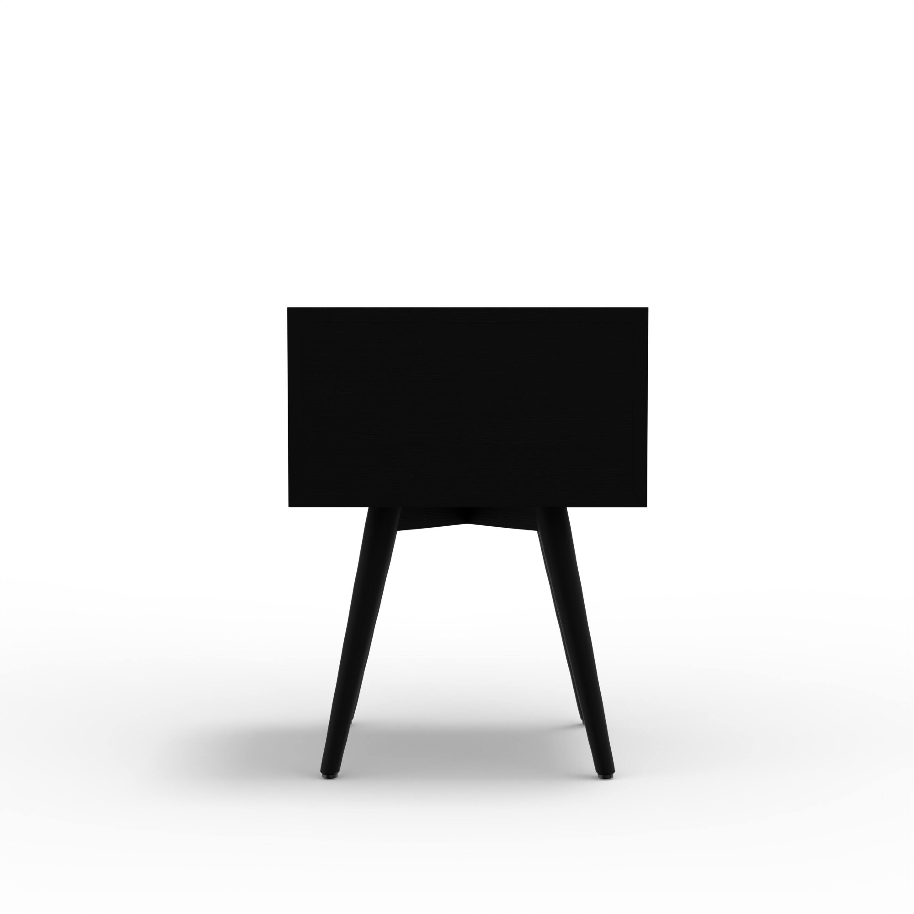 Back. Manhattan Lane - Ian Small Nightstand w 2 Drawers, Modern  Solid Mahogany Wood - Black.