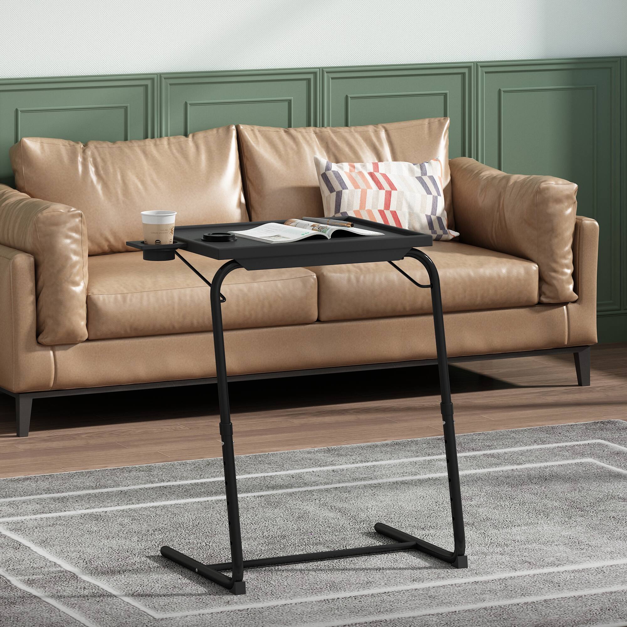 Angle. Spaco - Spaco Portable Computer Desk, Height Adjustable 20-28 Inch, 6 Levels 3 Angles, Foldable Steel Frame, Cup Holder, 55LBS - Black.