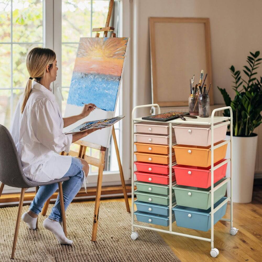 Alt View 4. Pefilos - 15-Drawer Utility Rolling Organizer Cart Multi-Use Storage-Deep Multicolor, Craft Organizers and Storage, Multipurpose - Blue.